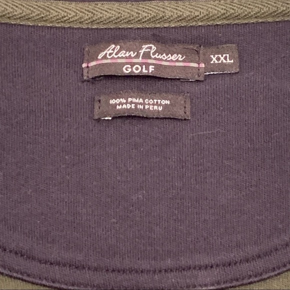 Men’s Alan Flusser Pima Cotton 1/4 Zip Green Mock Neck Pull Over XXL - Picture 5 of 6